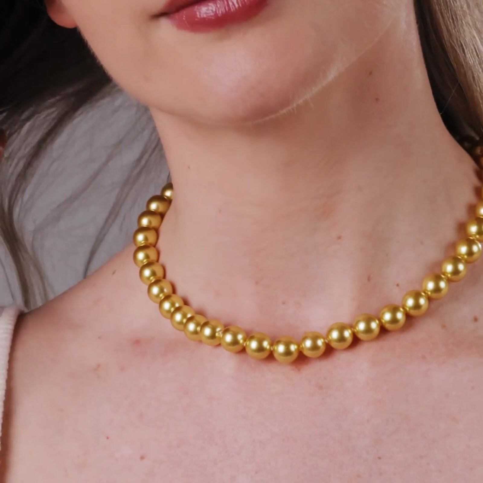 10-12mm Golden South Sea Pearl Necklace product video